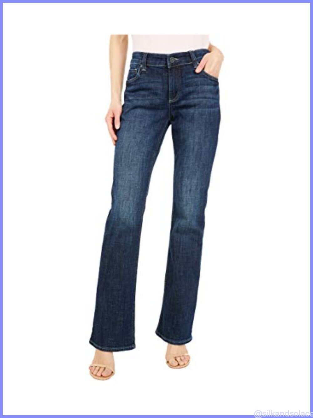 High Rise Bootcut Jeans with Whiskering and 5-Pocket Design
